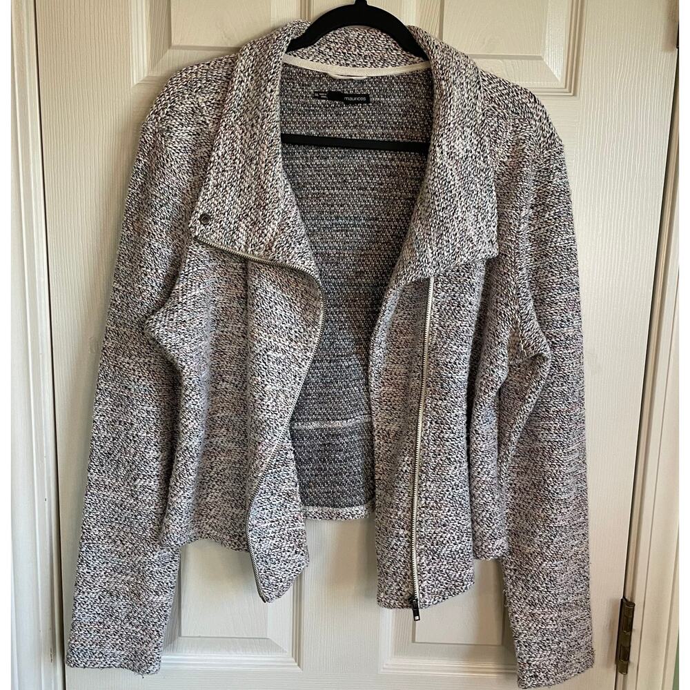 Maurices Tweed Knit Moto Jacket Sz XXL Asymmetrical Front Zip Cream - Picture 4 of 9